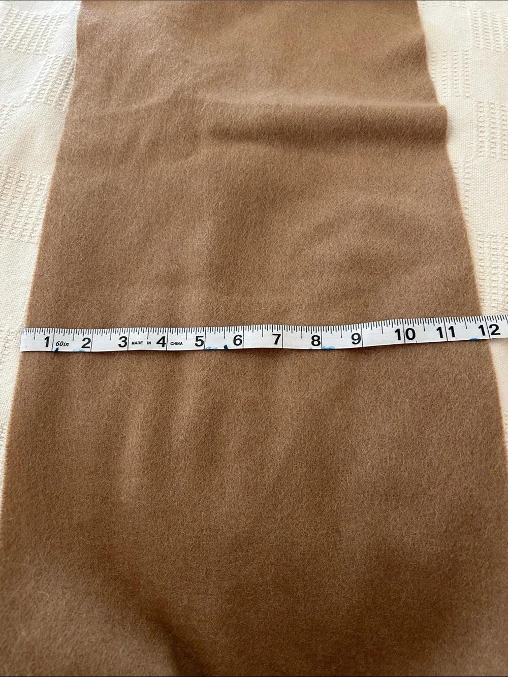 Alashan camel brown scarf made from a blend of merino wool and cashmere
